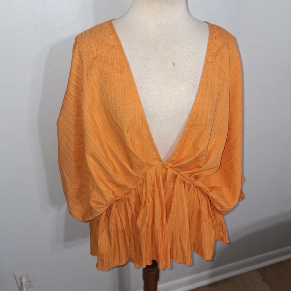 SHEIN Bright Orange V-Neck Blouse- W Sz 16/2XL - Picture 2 of 4
